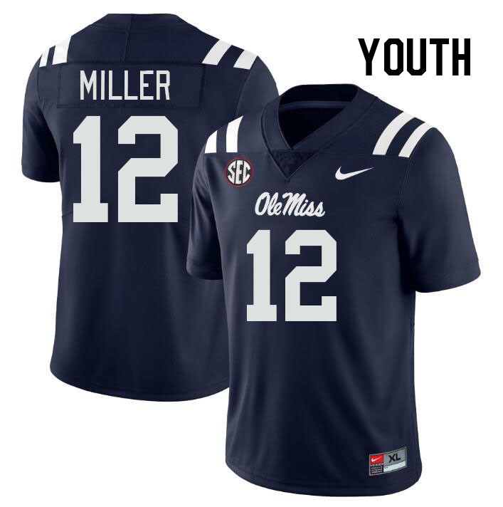 Youth #12 Jett Miller Ole Miss Rebels College Football Jerseys Stitched-Navy